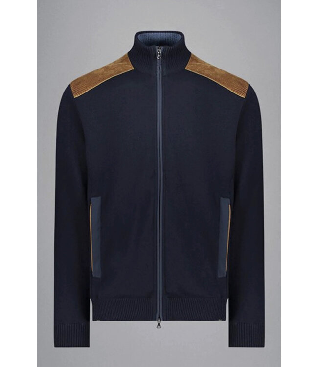 Paul & Shark Vest met Rits, Wol, Donkerblauw met Ribcord Accenten Okergeel