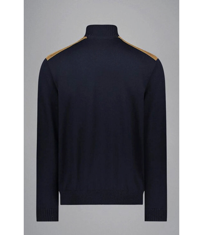 Paul & Shark Vest met Rits, Wol, Donkerblauw met Ribcord Accenten Okergeel