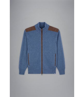 Paul & Shark Paul & Shark, Vest met Rits, Wol, Cashmere met Bruin Suede Details, Vintage Indigo