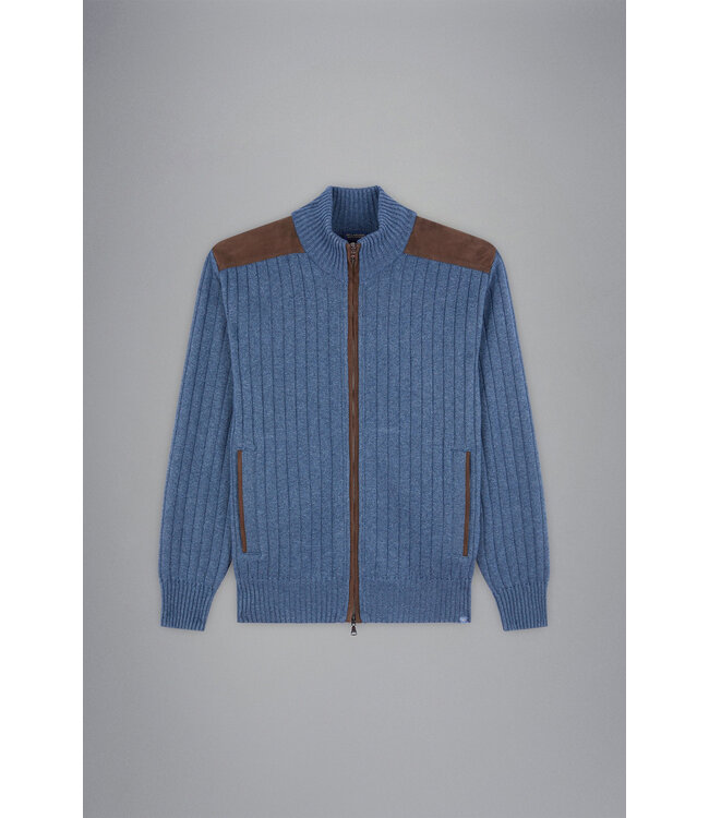Paul & Shark Vest met Rits, Wol, Cashmere met Bruin Suede Details, Vintage Indigo