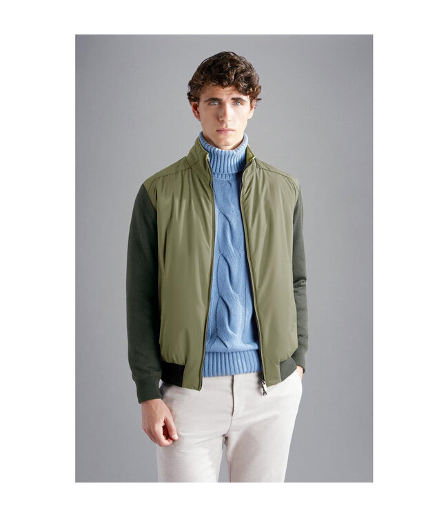 Paul & Shark Vest met Rits, Wol, Typhoon Platinum, Groen met Beige Accenten