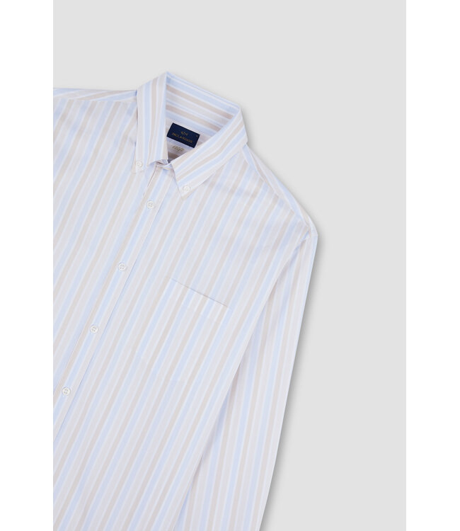 Paul & Shark Overhemd, Lange Mouw, Lichtblauw ,Wit, Beige Gestreept
