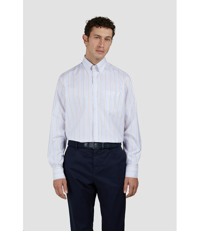 Paul & Shark Overhemd, Lange Mouw, Lichtblauw ,Wit, Beige Gestreept