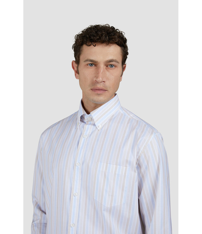 Paul & Shark Overhemd, Lange Mouw, Lichtblauw ,Wit, Beige Gestreept