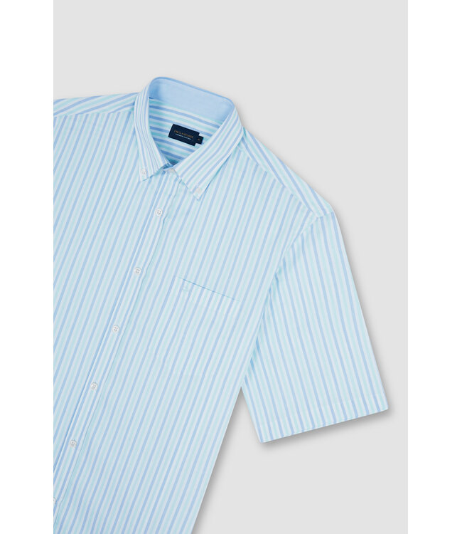 Paul & Shark Overhemd, Korte Mouw, Wit, Lichtblauw, Mintgroen, Gestreept