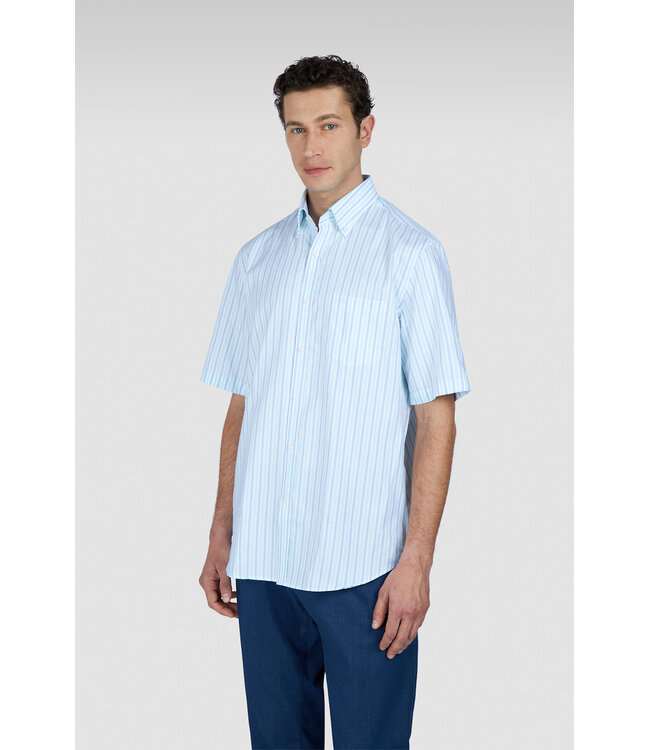 Paul & Shark Overhemd, Korte Mouw, Wit, Lichtblauw, Mintgroen, Gestreept