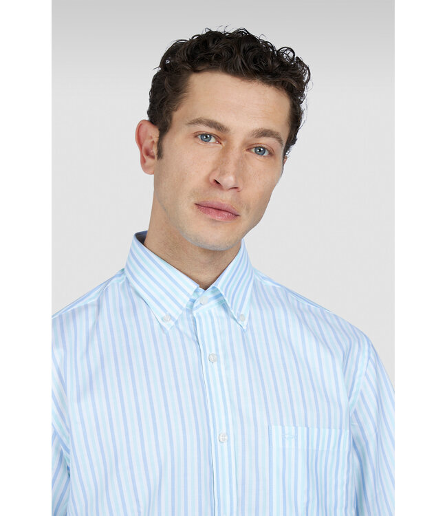 Paul & Shark Overhemd, Korte Mouw, Wit, Lichtblauw, Mintgroen, Gestreept