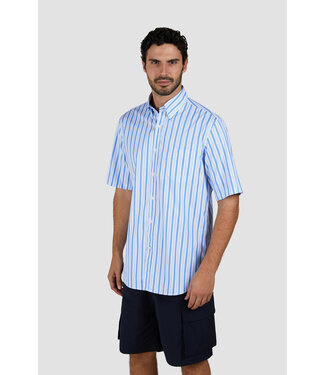 Paul & Shark Paul & Shark, Overhemd, Korte Mouw, Wit, Lichtblauw, Blauw, Gestreept