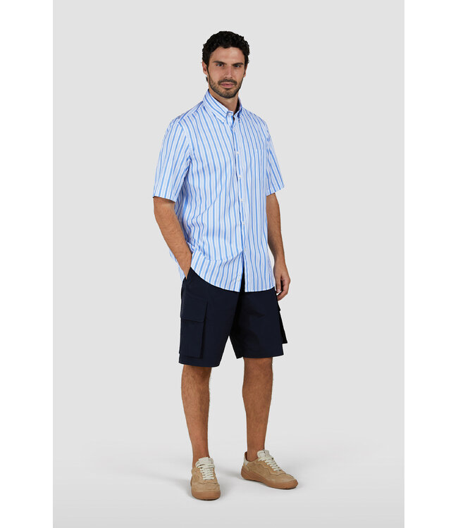 Paul & Shark Overhemd, Korte Mouw, Wit, Lichtblauw, Blauw, Gestreept