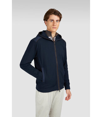 Paul & Shark Paul & Shark, Vest met Capuchon en Rits, Katoen Mix, Typhoon 20000, Donkerblauw met Suede Accenten
