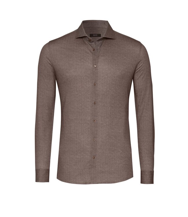Desoto Luxury Line Overhemd, Herringbone Design, Supima Jersey Katoen, Bruin, Cutaway Kraag