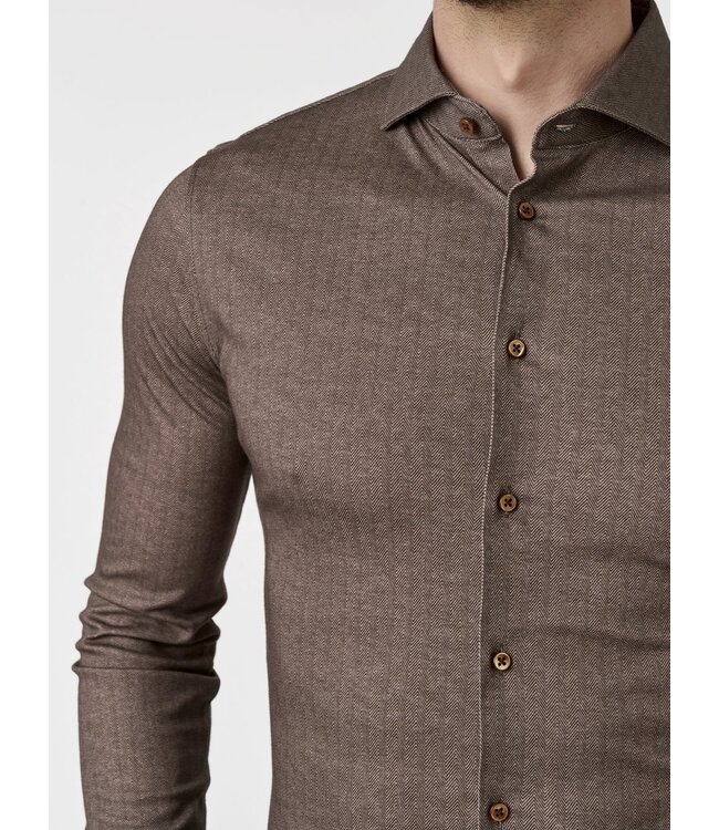 Desoto Luxury Line Overhemd, Herringbone Design, Supima Jersey Katoen, Bruin, Cutaway Kraag