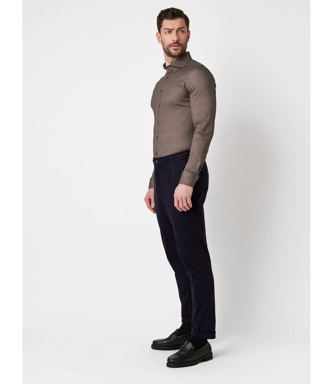 Desoto Luxury Line Overhemd, Herringbone Design, Supima Jersey Katoen, Bruin, Cutaway Kraag