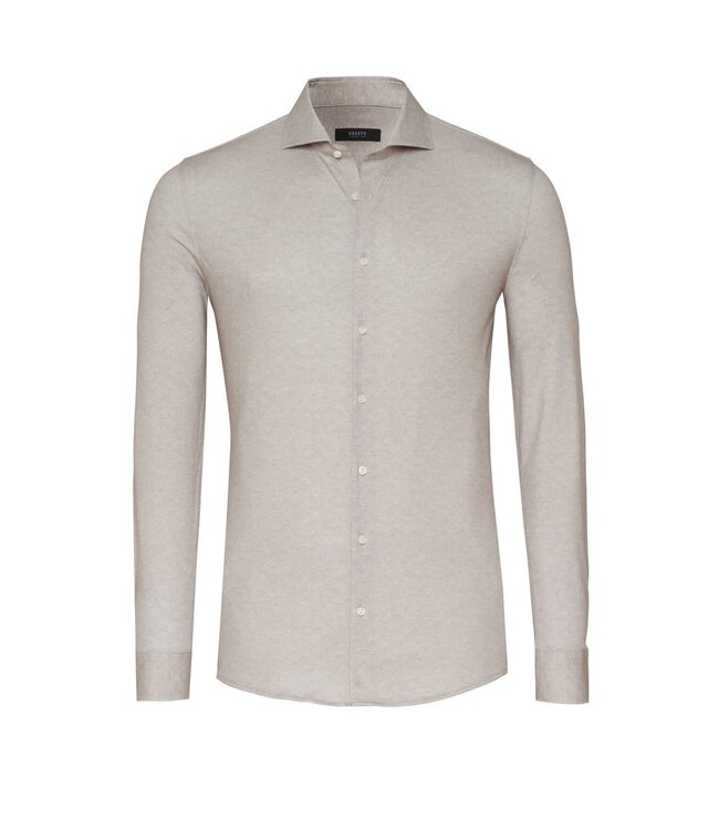 Desoto Luxury Line Overhemd, Herringbone Design, Supima Jersey Katoen, Beige, Cutaway Kraag