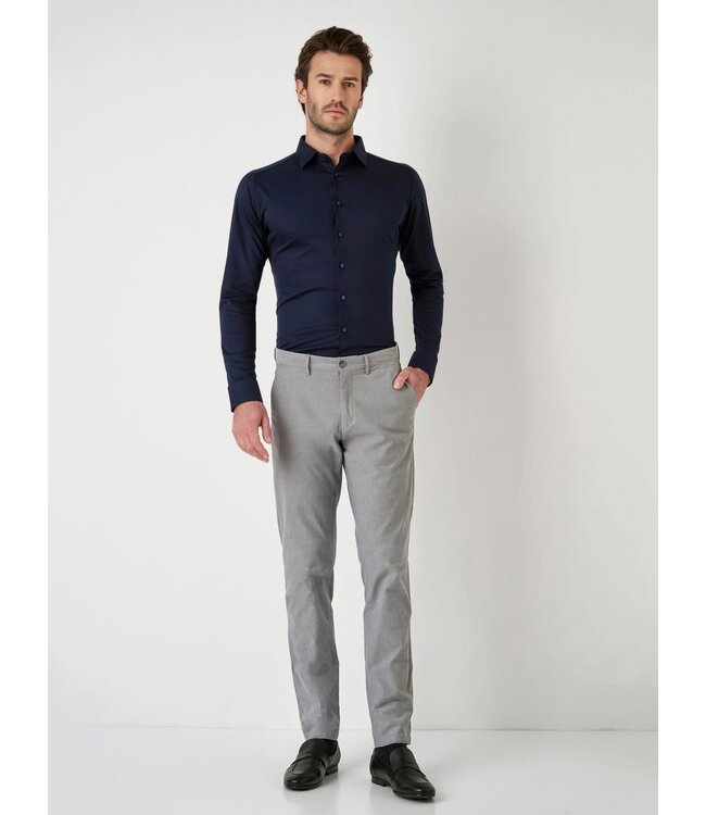 Desoto Heren, Jersey Overhemd, Lange Mouw, Kent Kraag, Donkerblauw Piqué