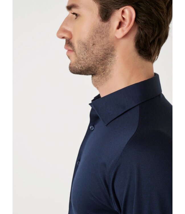 Desoto Heren, Jersey Overhemd, Lange Mouw, Kent Kraag, Donkerblauw Piqué