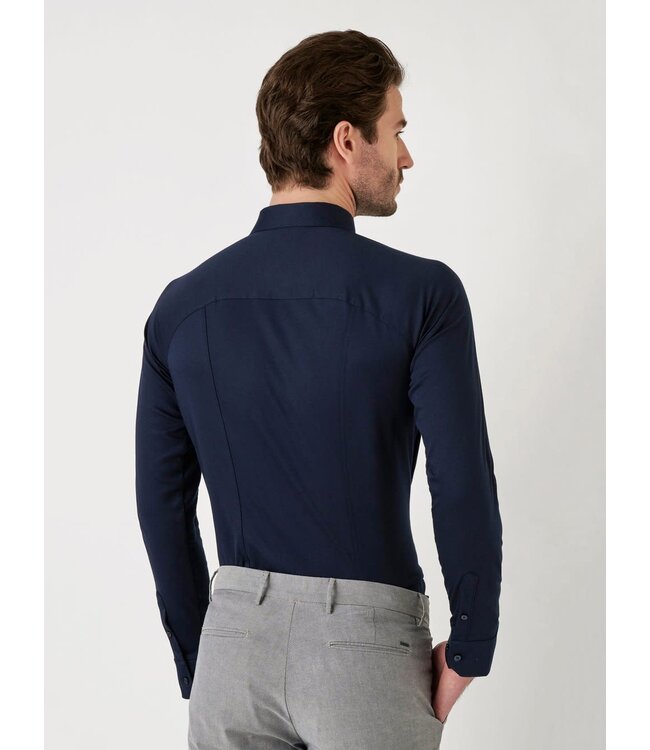 Desoto Heren, Jersey Overhemd, Lange Mouw, Kent Kraag, Donkerblauw Piqué