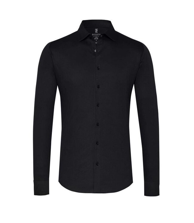 Desoto Heren Overhemd Lange Mouw Zwart Piqué