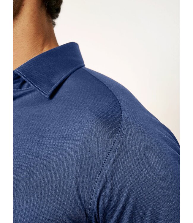 Desoto Heren Overhemd Lange Mouw, Jeansblauw Pique, Kent Kraag