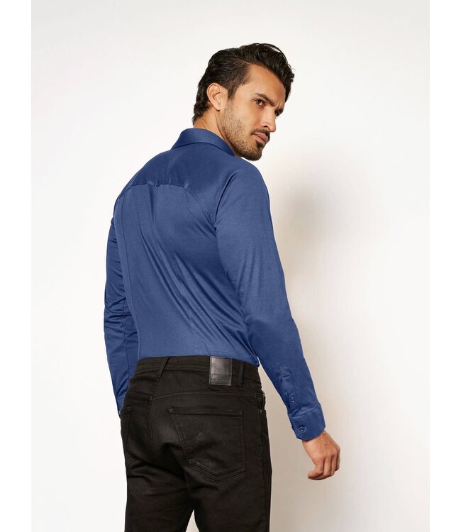 Desoto Heren Overhemd Lange Mouw, Jeansblauw Pique, Kent Kraag