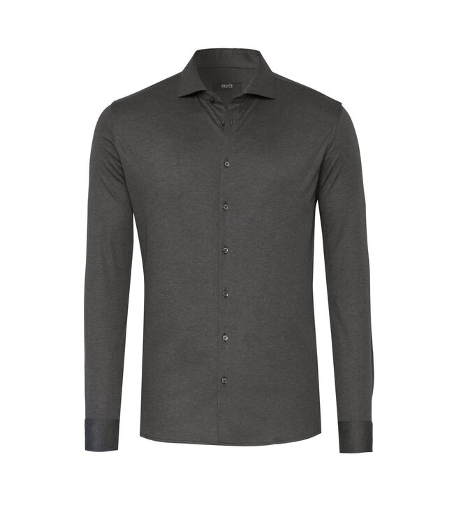 Desoto Luxury Line Overhemd, Supima Jersey Katoen, Donker Grijs Melange, Cutaway Kraag
