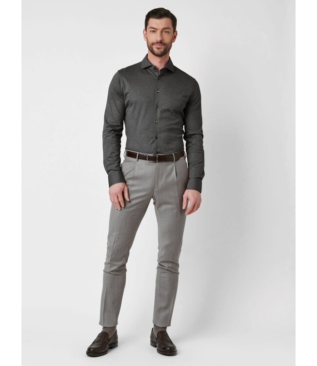 Desoto Luxury Line Overhemd, Supima Jersey Katoen, Donker Grijs Melange, Cutaway Kraag