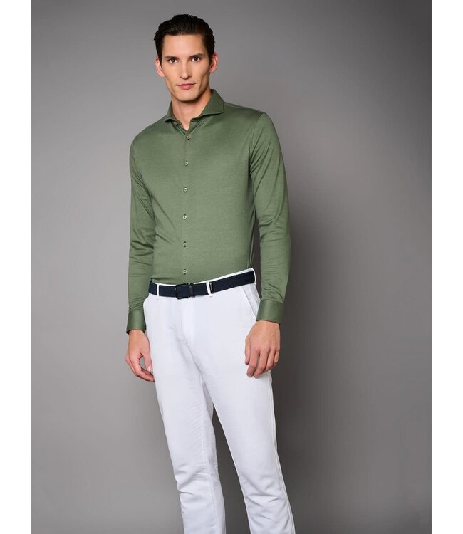 Desoto Luxury Line Overhemd, Supima Jersey Katoen, Mosgroen Piqué, Cutaway Kraag