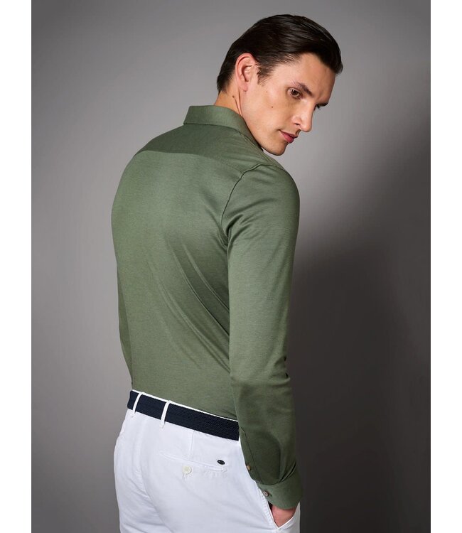 Desoto Luxury Line Overhemd, Supima Jersey Katoen, Mosgroen Piqué, Cutaway Kraag