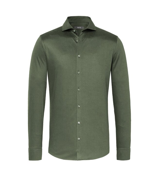 Desoto Luxury Line Overhemd, Supima Jersey Katoen, Mosgroen Piqué, Cutaway Kraag