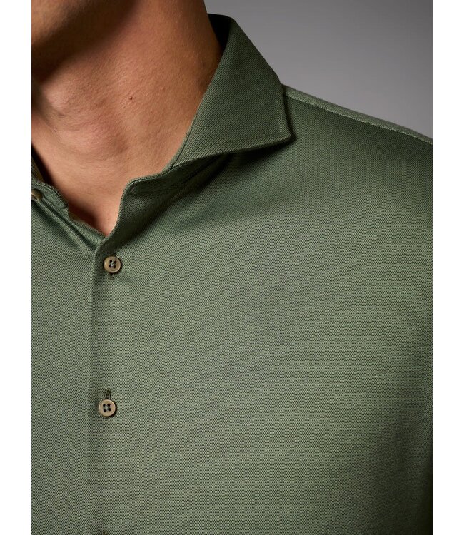 Desoto Luxury Line Overhemd, Supima Jersey Katoen, Mosgroen Piqué, Cutaway Kraag