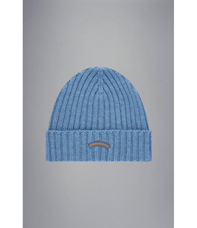 Paul & Shark Muts / Beanie, Wol, Gebreid, IJsblauw, Moon Logo, One Size