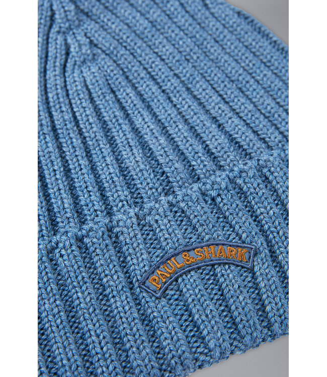 Paul & Shark Muts / Beanie, Wol, Gebreid, IJsblauw, Moon Logo, One Size