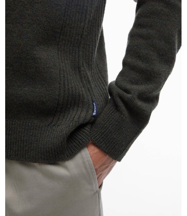 Barbour Trui, Half-Zip, Groen Gemeleerd, Tartan Accenten
