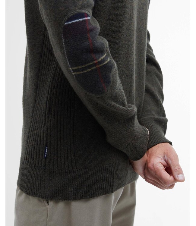 Barbour Trui, Half-Zip, Groen Gemeleerd, Tartan Accenten