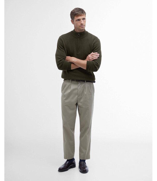 Barbour Trui, Half-Zip, Groen Gemeleerd, Tartan Accenten