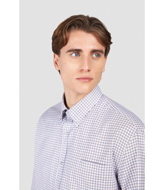 Paul & Shark Paul & Shark, Overhemd, Wit, Blauw, Okergeel, Geruit,  Easy Care