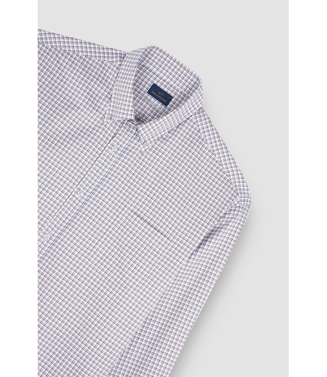 Paul & Shark Overhemd, Wit, Blauw, Okergeel, Geruit,  Easy Care