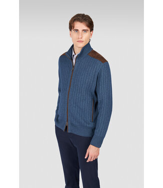 Paul & Shark Paul & Shark, Vest met Rits, Wol, Cashmere met Bruin Suede Details, Vintage Indigo