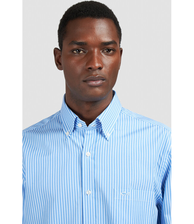 Paul & Shark Overhemd, Lichtblauw Wit Gestreept,  Easy Care