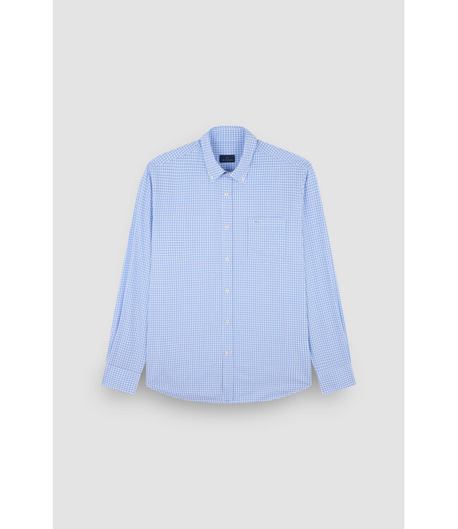 Paul & Shark Overhemd, Lange Mouw, Wit, Lichtblauw Geruit