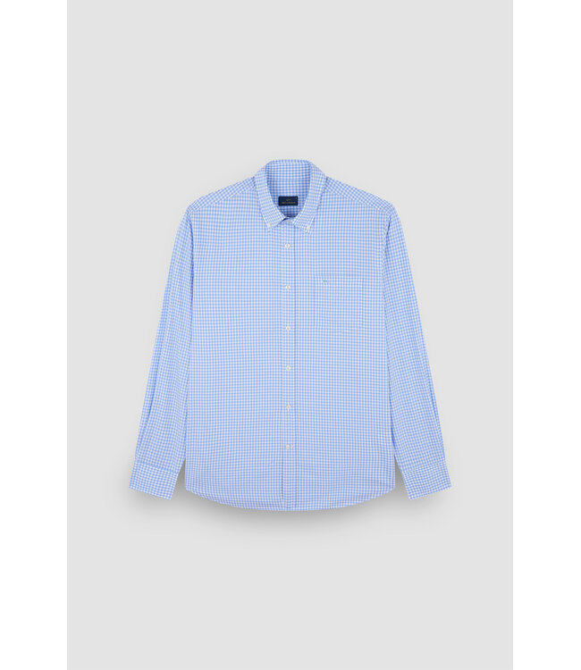 Paul & Shark Overhemd, Lange Mouw, Wit, Lichtblauw Geruit