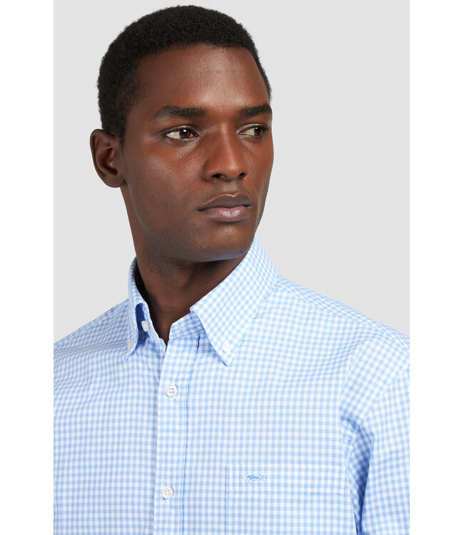 Paul & Shark Overhemd, Lange Mouw, Wit, Lichtblauw Geruit