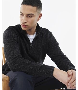 Barbour Barbour, Half-Zip Trui, Zwart Gemeleerd, Wol, Zijde, Viscose