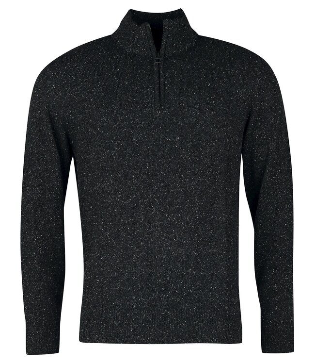 Barbour Half-Zip Trui, Zwart Gemeleerd, Wol, Zijde, Viscose