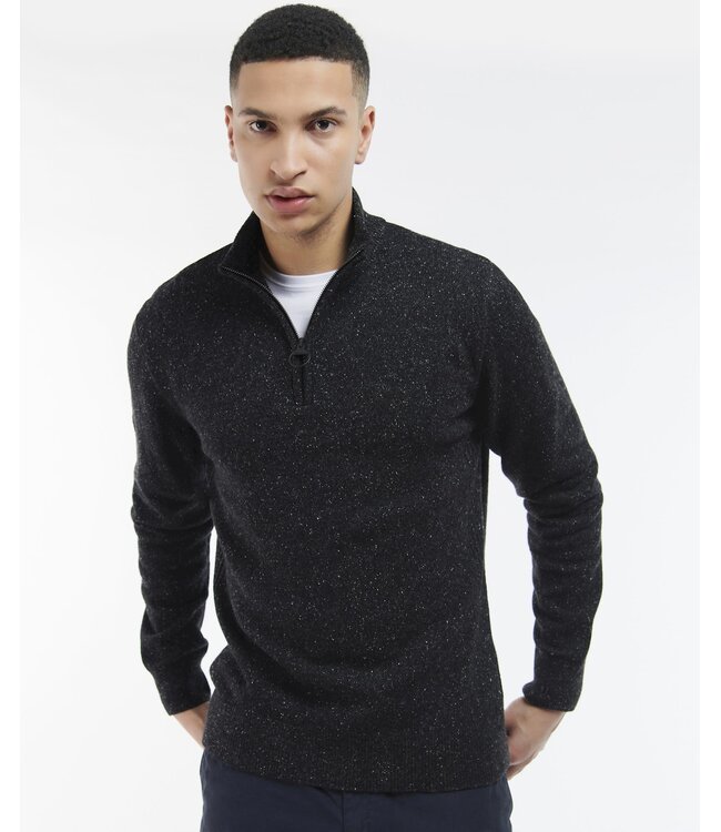 Barbour Half-Zip Trui, Zwart Gemeleerd, Wol, Zijde, Viscose