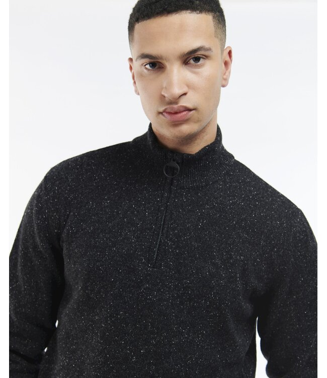 Barbour Half-Zip Trui, Zwart Gemeleerd, Wol, Zijde, Viscose