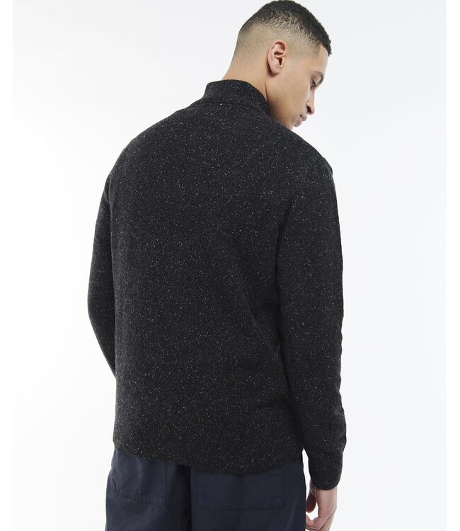 Barbour Half-Zip Trui, Zwart Gemeleerd, Wol, Zijde, Viscose