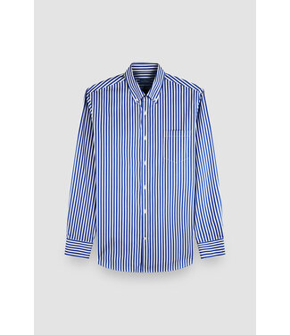 Paul & Shark Paul & Shark, Overhemd, Soft Touch Katoen, Wit, Blauw Gestreept,  Easy Care