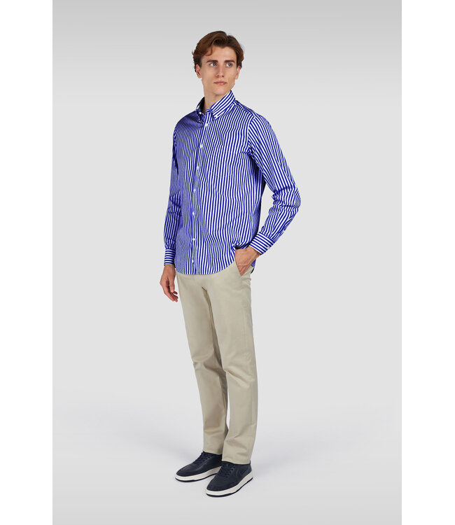 Paul & Shark Overhemd, Soft Touch Katoen, Wit, Blauw Gestreept,  Easy Care