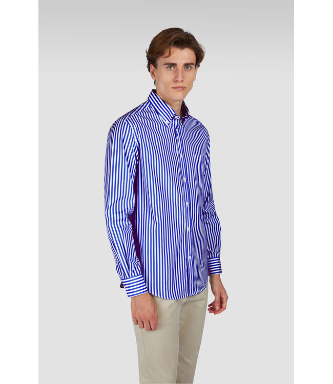 Paul & Shark Overhemd, Soft Touch Katoen, Wit, Blauw Gestreept,  Easy Care